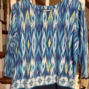 Alfred Dunner Blue and Yellow Geometric Blouse